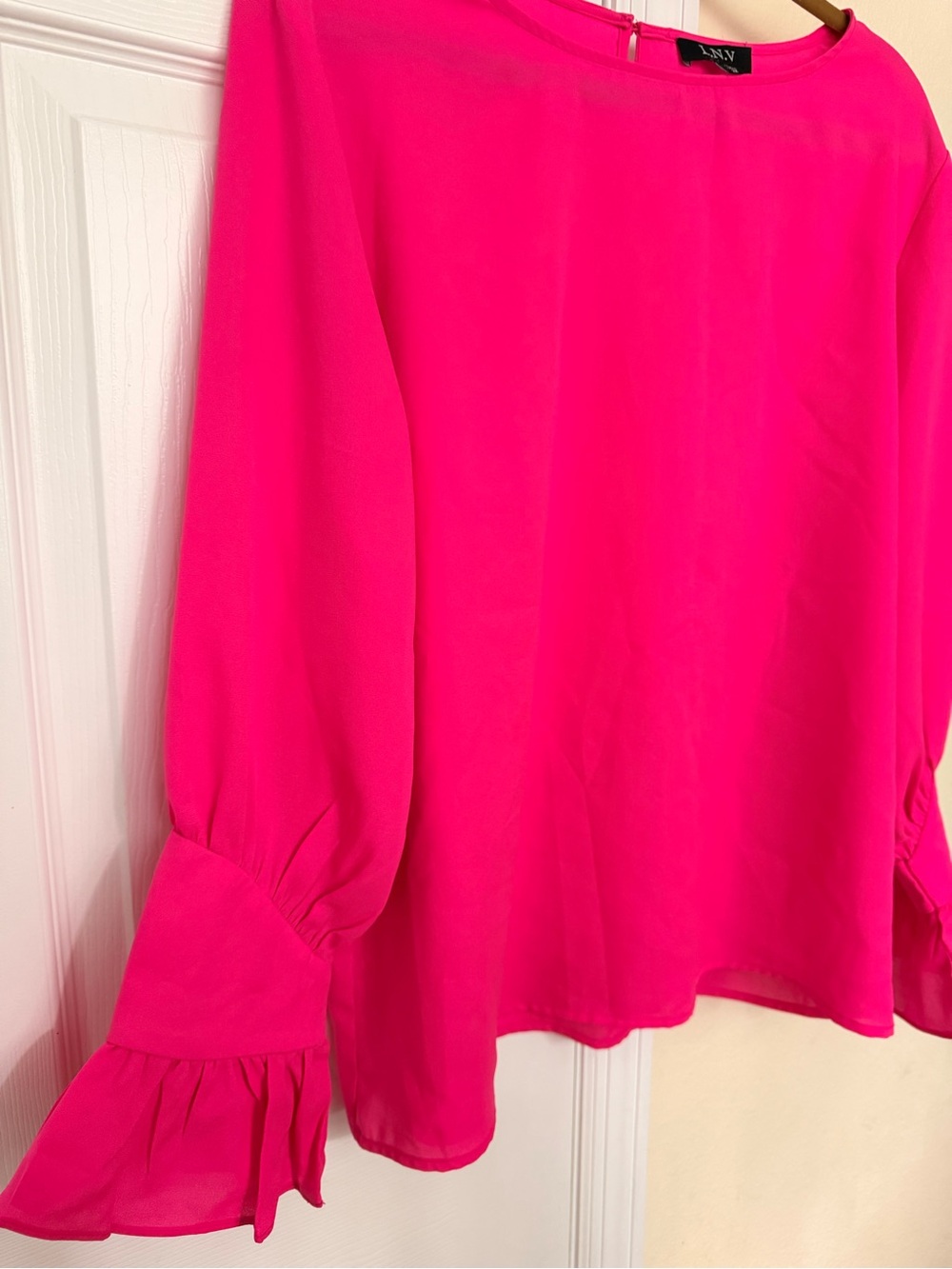 Bright Fuchsia Ruffle-Sleeve Blouse - Picture 3 of 4